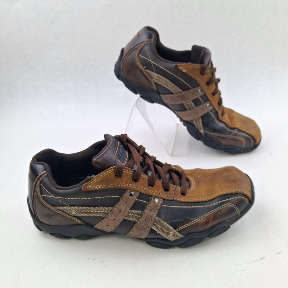 Skechers Shoes Mens Size 9.5 Brown Leather Relaxed Fit Casual Sneakers SN 61781